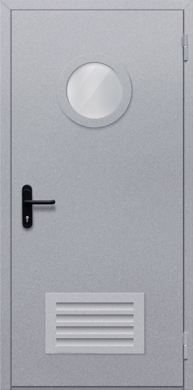 картинка Однопольная дверь с круглым стеклом ДПМ-01-EIW60 с решеткой магазин Дверкин 