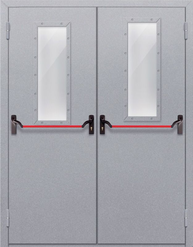 картинка Двупольная дверь с прямоугольным стеклом ДПМ-02-EIW60 с антипаникой (Серая) магазин Дверкин 
