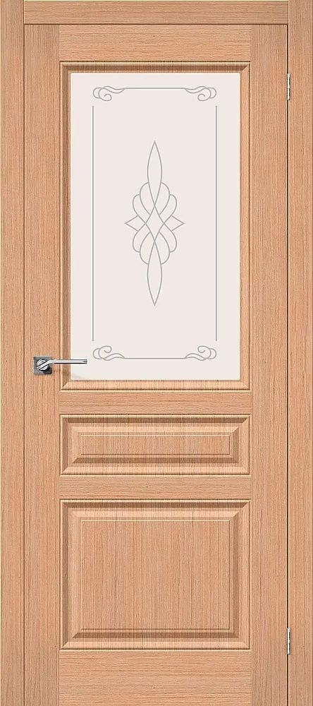 картинка Шпонированная дверь Статус-15 Дуб - Сатинато Белое Художественное файн-лайн магазин Дверкин 