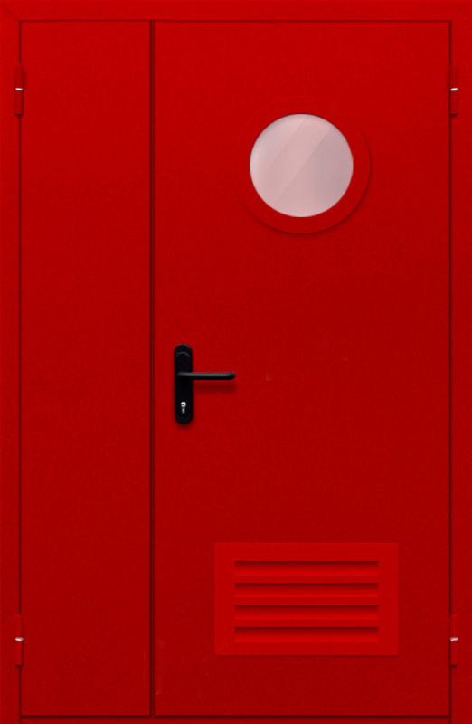 картинка Полуторная дверь с круглым стеклом ДПМ-02-EIW60 с решеткой (Красная) магазин Дверкин 
