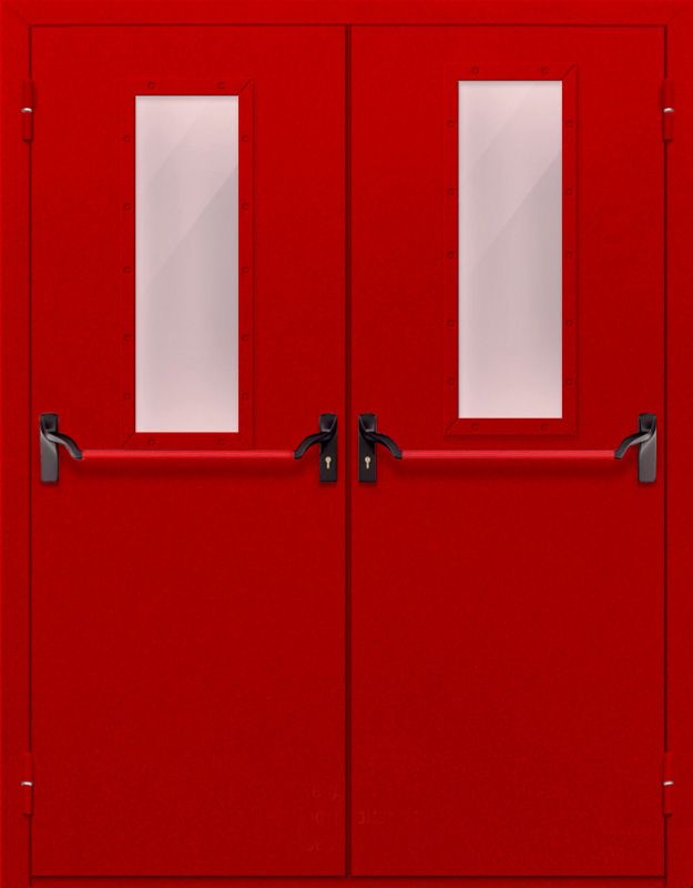 картинка Двупольная дверь с прямоугольным стеклом ДПМ-02-EIW60 с антипаникой (Красная) от магазина Дверкин