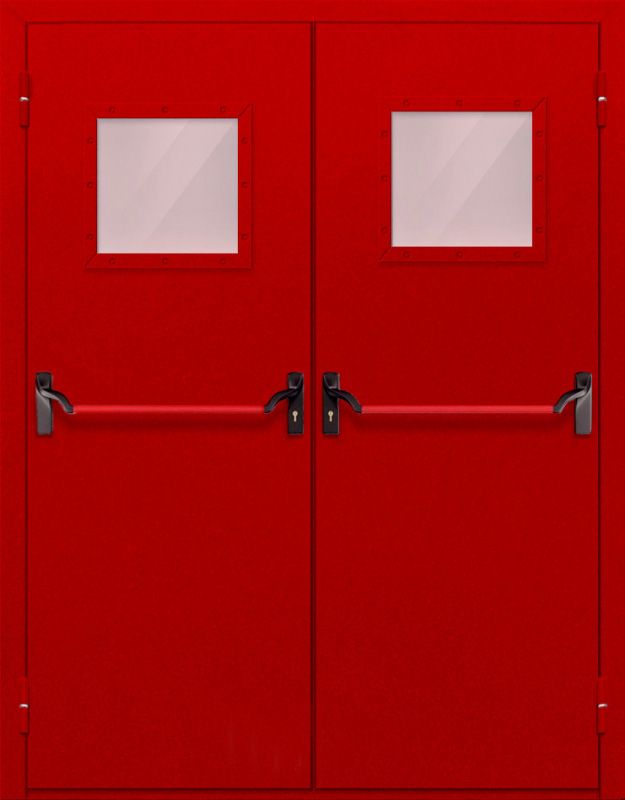 картинка Двупольная дверь с квадратным стеклом ДПМ-02-EIW60 с антипаникой (Красная) магазин Дверкин 