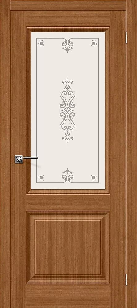 картинка Шпонированная дверь Статус-13 Орех - Сатинато Белое Художественное файн-лайн от магазина Дверкин