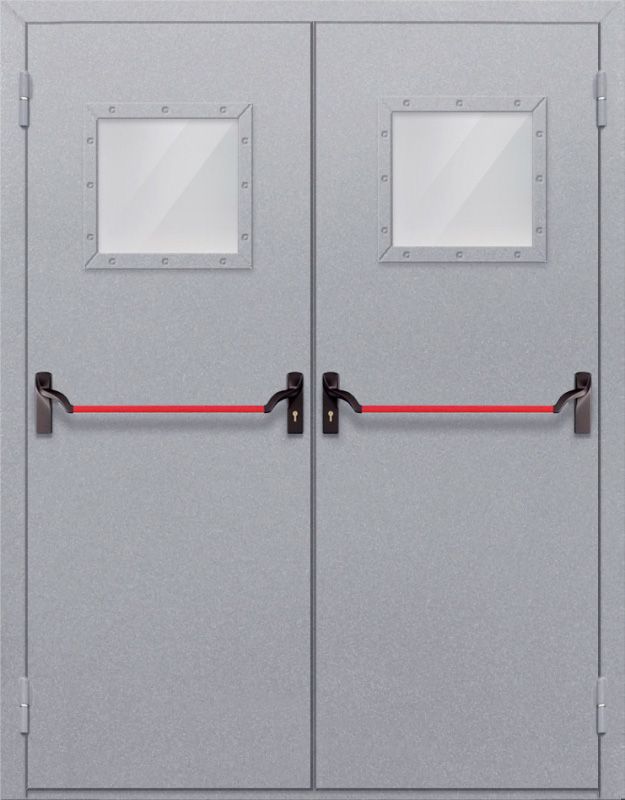 картинка Двупольная дверь с квадратным стеклом ДПМ-02-EIW60 с антипаникой (Серая) магазин Дверкин 