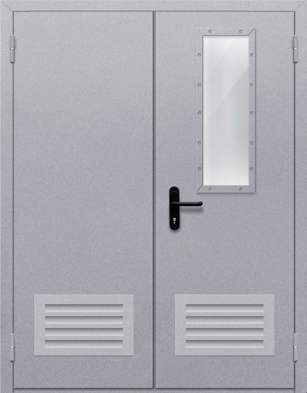 картинка Двупольная дверь с прямоугольным стеклом ДПМ-02-EIW60 с решеткой от магазина Дверкин