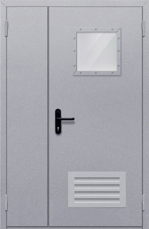 картинка Полуторная дверь с квадратным стеклом ДПМ-02-EIW60 с решеткой магазин Дверкин 