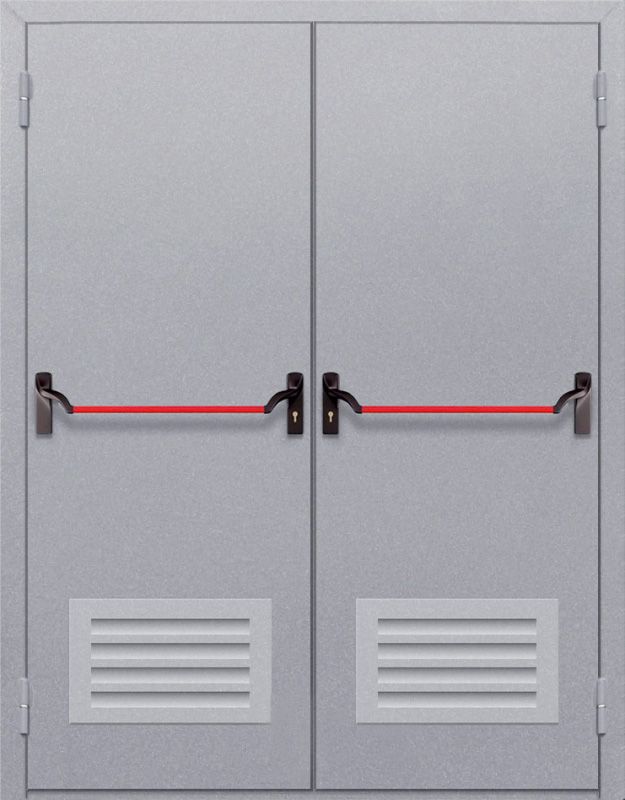 картинка Двупольная глухая дверь ДПМ-02-EI60 с решеткой и антипаникой от магазина Дверкин