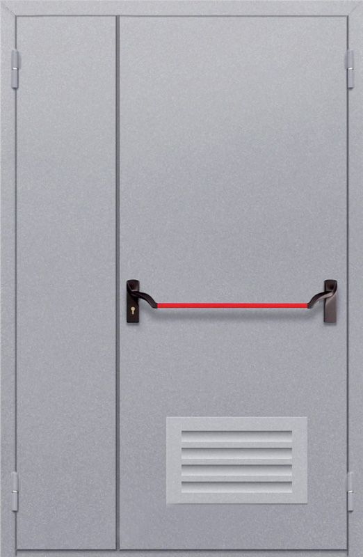 картинка Полуторная глухая дверь ДПМ-02-EI60 с решеткой и антипаникой от магазина Дверкин
