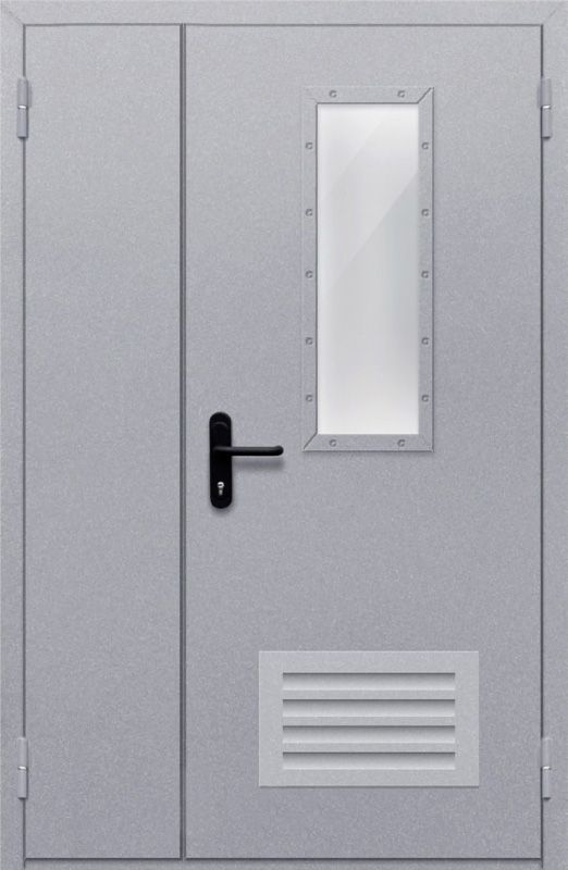 картинка Полуторная дверь с прямоугольным стеклом ДПМ-02-EIW60 с решеткой от магазина Дверкин