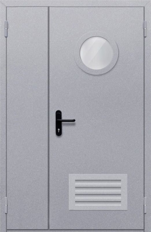картинка Полуторная дверь с круглым стеклом ДПМ-02-EIW60 с решеткой (Серая) магазин Дверкин 
